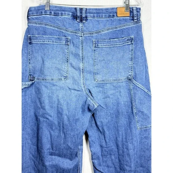 American Eagle Curvy Super High Rise Carpenter Jeans Baggy Wide Leg Blue 16 - Picture 4 of 10